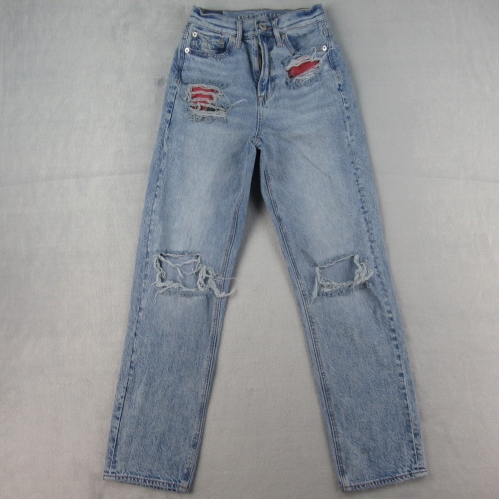 American Eagle Highest Rise 90s Boyfriend Jeans Light Wash Distressed Size 00